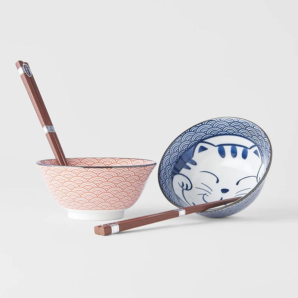 Bowl Set 15cm / Maneki Cat Wave Design