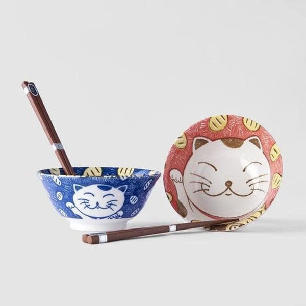 Bowl Set 15cm / Manga Maneki Cat Design