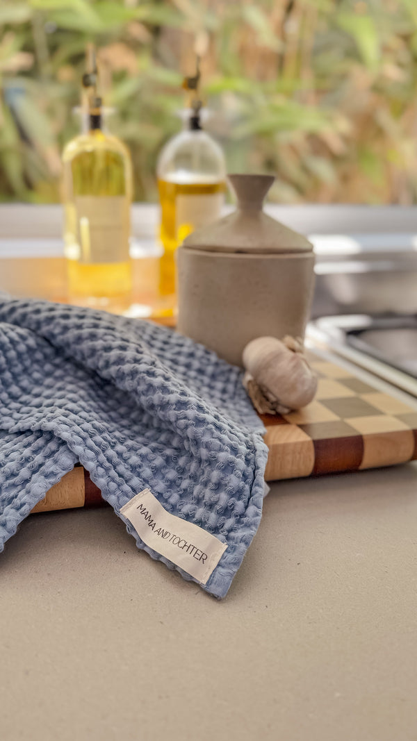 100% Organic Cotton Rustic Waffle Tea Towel Extra Large - Blue