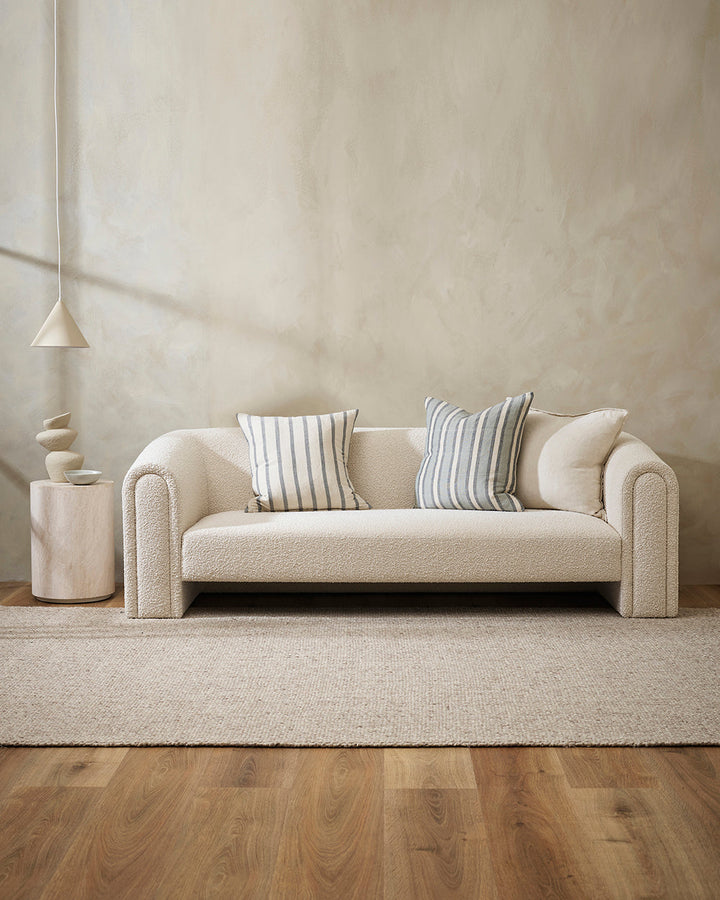 Brighton Cushion Create a timeless and inviting aesthetic with the simplicity of our Brighton cushion. Handwoven in a blend of natural fibres, tones of ash, slate, and ivory come together in a contemporary take on a classic stripe design. Australian Stock