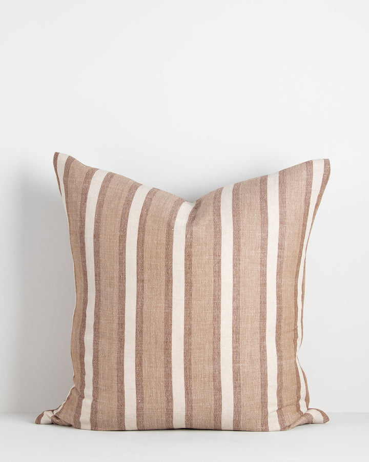 Brighton Cushion Create a timeless and inviting aesthetic with the simplicity of our Brighton cushion. Handwoven in a blend of natural fibres, tones of ash, slate, and ivory come together in a contemporary take on a classic stripe design. Australian Stock