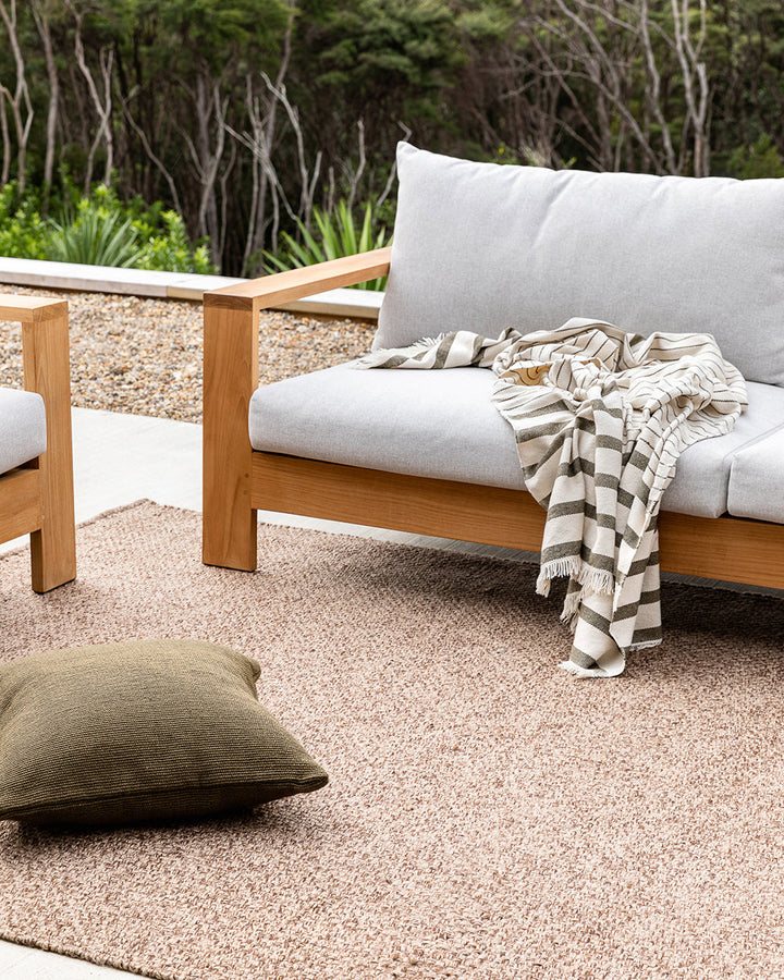 Burleigh Floor Rug Create a relaxed exterior setting with understated texture and soft charcoal tones. With the look and feel of an indoor rug, the Burleigh’s sustainable composition makes this an eco-friendly choice for refined exterior space. This piece