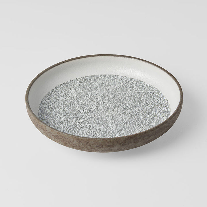 Crazed Grey Plate, High Rim, 22 cm