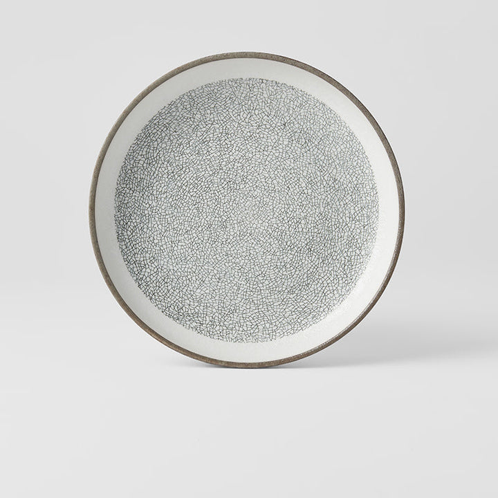 Crazed Grey Plate, High Rim, 22 cm