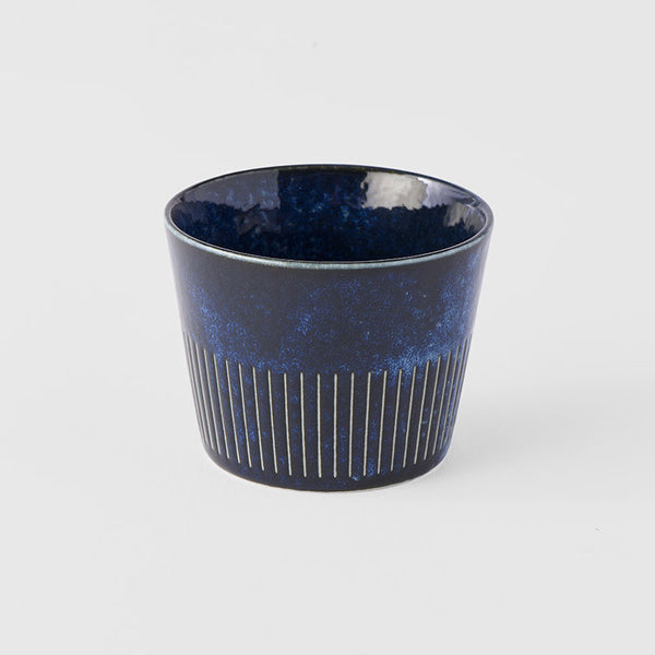 Soba Cup 8.5 cm, 175 ml in ridged indigo blue glaze, food safe, microwave and dishwasher friendly.