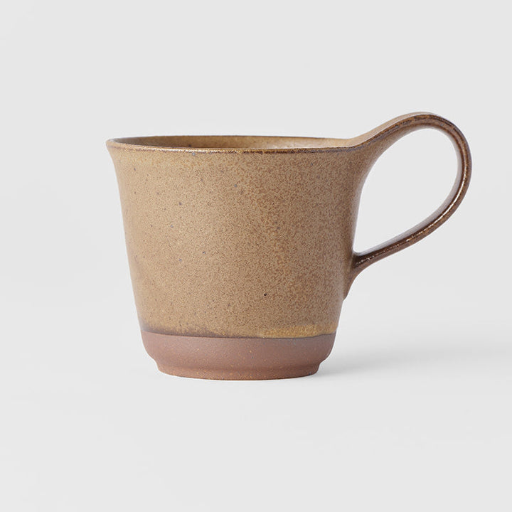 Chestnut brown 250ml coffee mug in Minoyaki earthenware, perfect for daily use and a stylish morning drink.