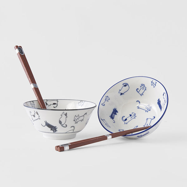 Bowl Set 2pcs with Chopsticks Kawaii Cat Design