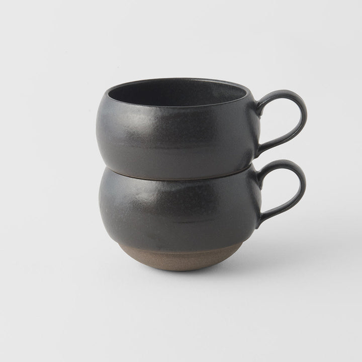Stacked Sphere Mug with Handle, 300ml in black glaze, artisan ceramic tableware by Mr Marunaka.