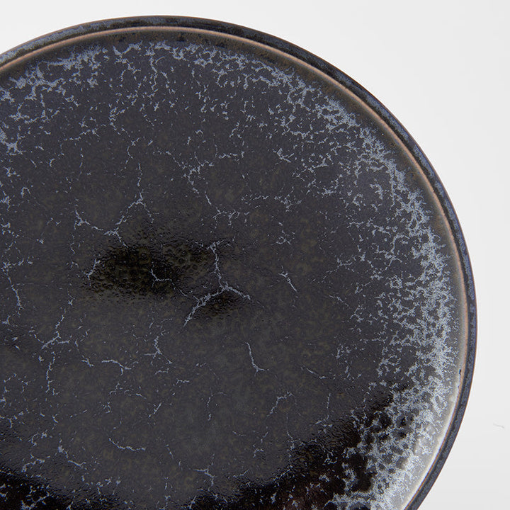 Tapas Plate, 17 cm, Minoyaki Porcelain, Black Pearl Gloss & Matte Glaze, Cyan Accents 