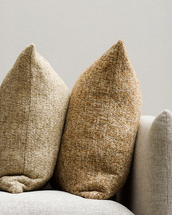 Cumbria Cushion Earthy colourways of marled yarn create the subtle tone of our Cumbria cushion. Handwoven in shades of dijon and ecru, the texture and soft mottled effect makes this a timeless piece for a grounded and restorative interior. Use as a pairin