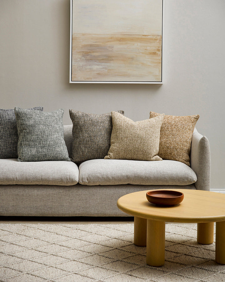 Cumbria Cushion Earthy colourways of marled yarn create the subtle tone of our Cumbria cushion. Handwoven in shades of dijon and ecru, the texture and soft mottled effect makes this a timeless piece for a grounded and restorative interior. Use as a pairin