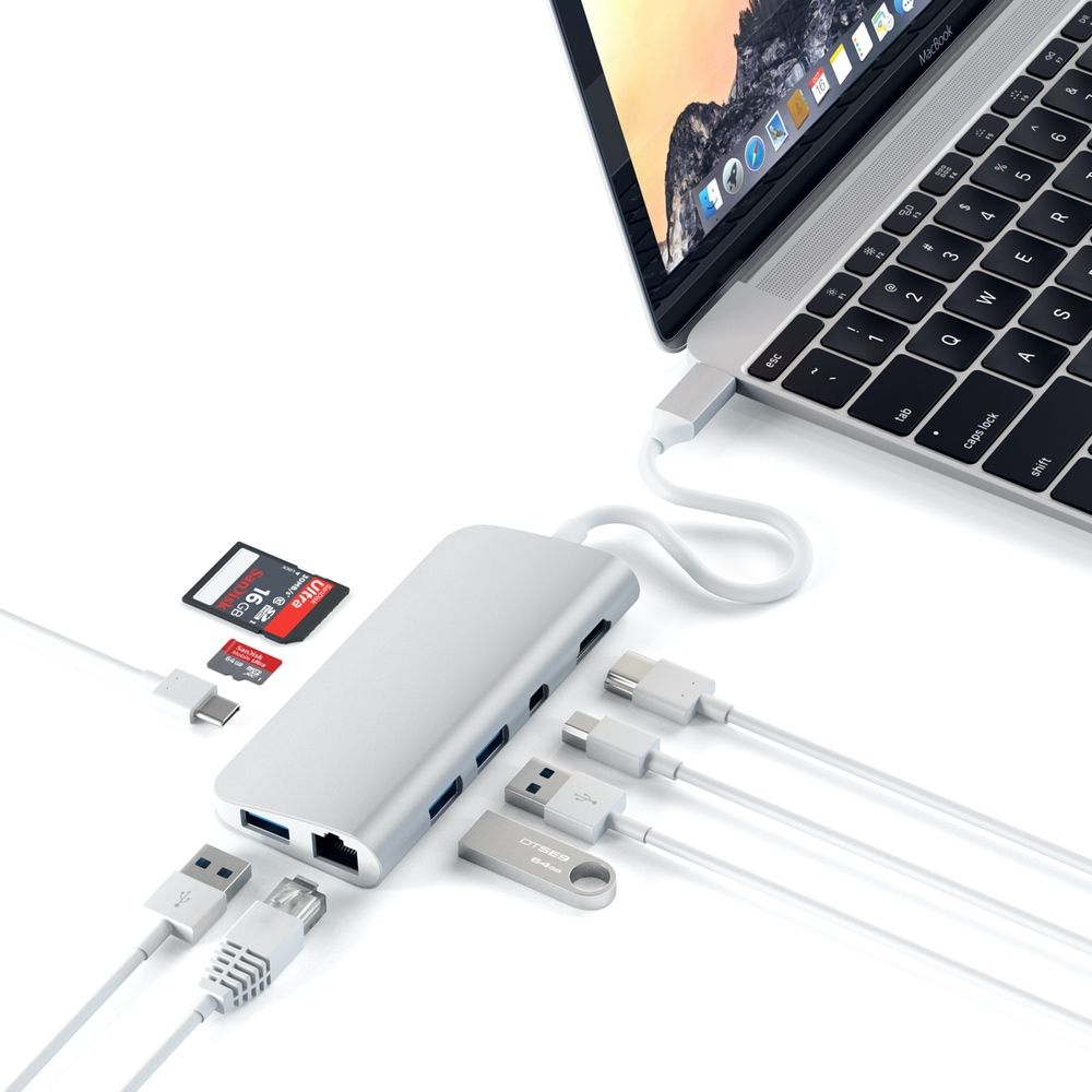 Satechi USB-C Multimedia Adapter 4K Ethernet Display-Port Introducing the Satechi Aluminium USB-C Multimedia Adapter with all your favourite legacy ports bundled into 1 sleek, aluminium adapter. Connect a laptop or desktop to a plethora of devices and per