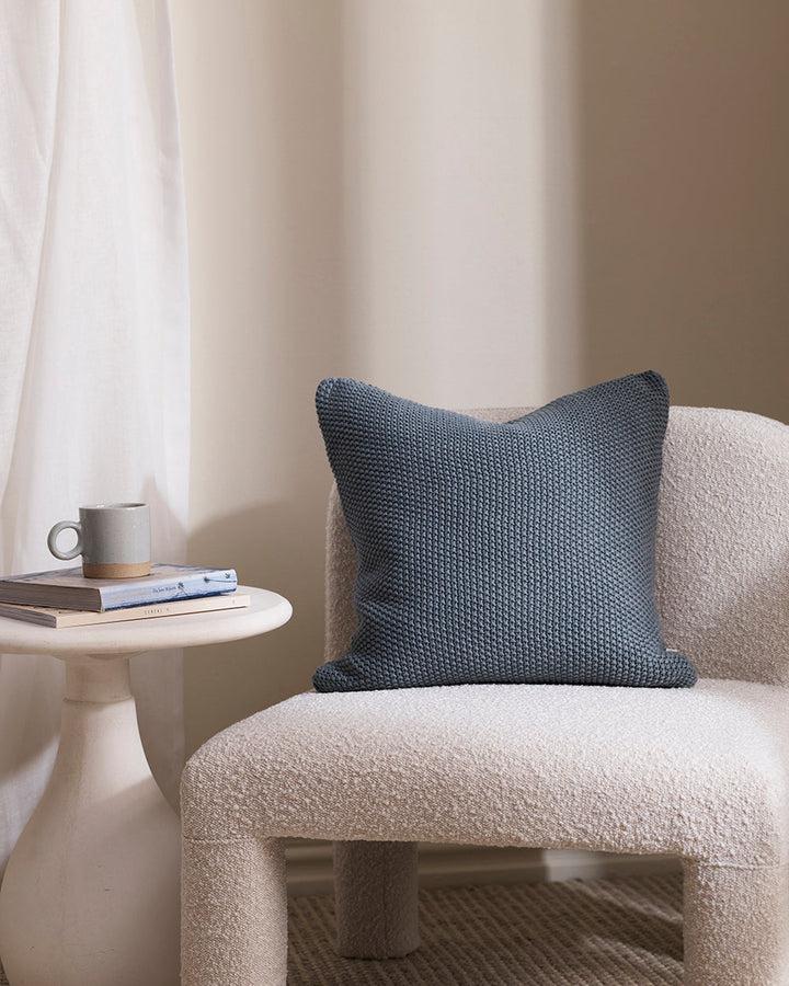 Devon Cushion Retreat into the comfort of this beautifully textured, organic cotton knit cushion. A classic and versatile accessory to any room, the soft texture and calming sage tone offers an unparalleled sense of warm, inviting style. Australian Stock