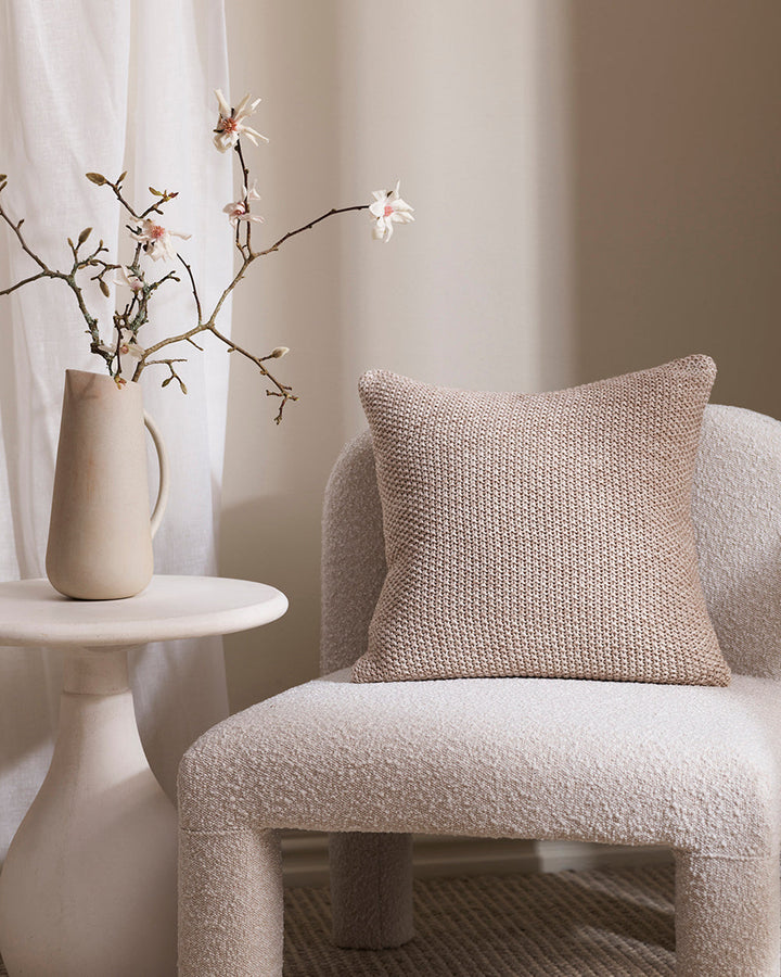 Devon Cushion Retreat into the comfort of this beautifully textured, organic cotton knit cushion. A classic and versatile accessory to any room, the soft texture and calming sage tone offers an unparalleled sense of warm, inviting style. Australian Stock