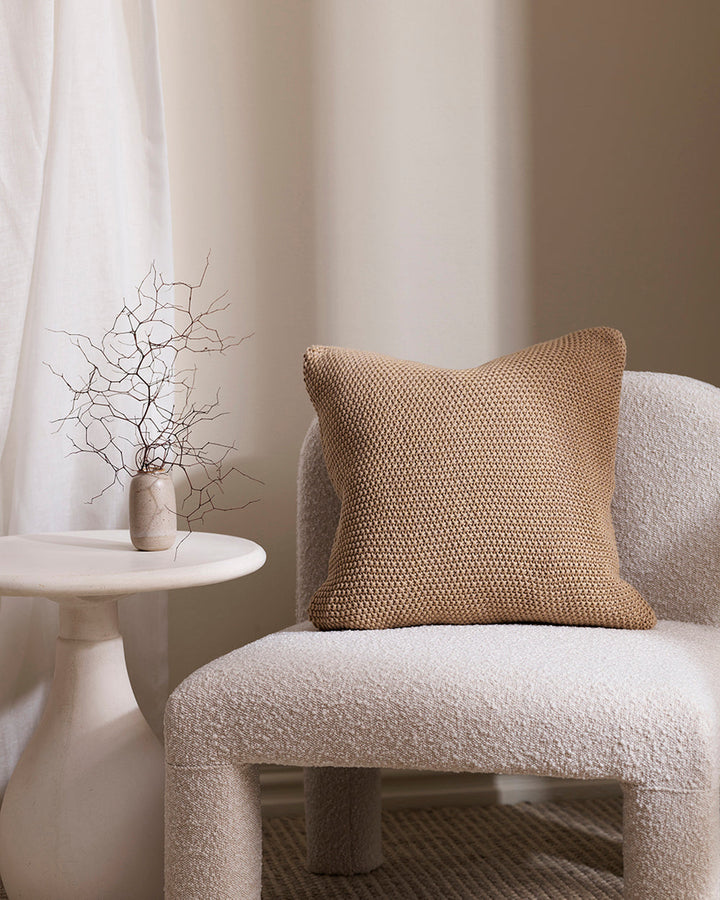 Devon Cushion Retreat into the comfort of this beautifully textured, organic cotton knit cushion. A classic and versatile accessory to any room, the soft texture and calming sage tone offers an unparalleled sense of warm, inviting style. Australian Stock