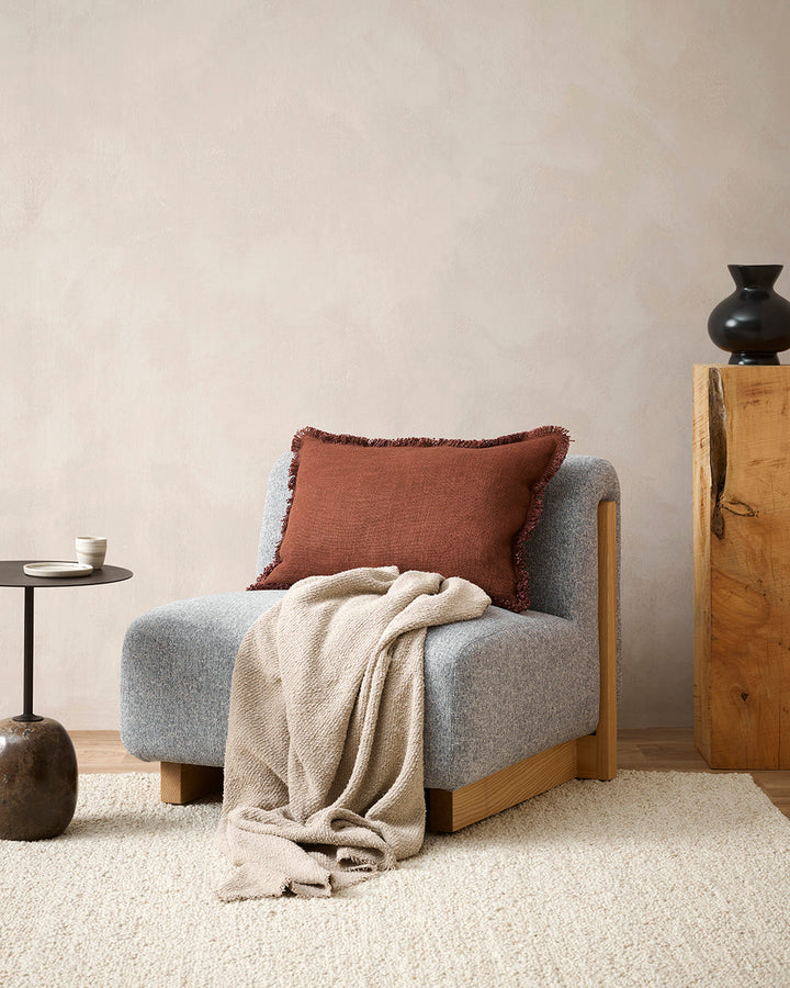 Dover Cushion Crafted from thick strands of yarn, the simple weave and soft, fringed edging adds an inviting touch of texture and colour to your space. Australian Stock Buy at beon.com.au