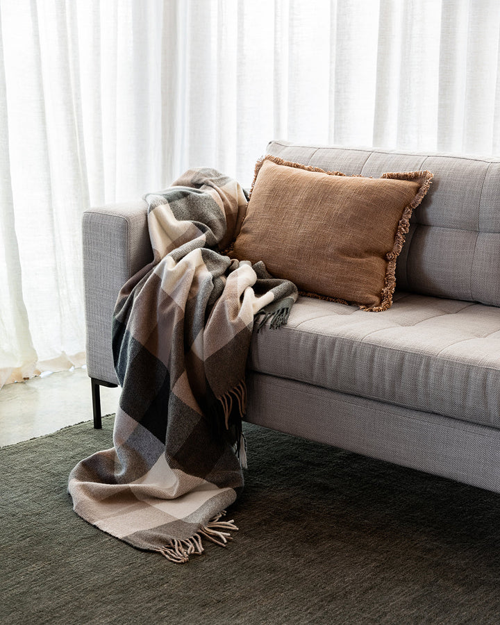 Dover Cushion Crafted from thick strands of yarn, the simple weave and soft, fringed edging adds an inviting touch of texture and colour to your space. Australian Stock Buy at beon.com.au