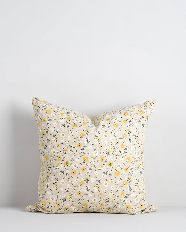 Eva Cushion Bring spring into your home with uplifting florals in soft hues of butter, white and olive. Drawing inspiration from cottage aesthetics, Eve features a delicate pattern of small flowers, leaves and tiny twigs screen-printed onto a fresh cotton