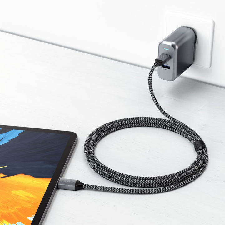 Satechi USB-C to USB-C 100W Charging Cable - 2m The Satechi USB-C to USB-C Charging Cable is your high-speed charging solution for Type-C devices. Featuring reversible USB-C connectors on each side, the cable fully supports Power Delivery and data transfe