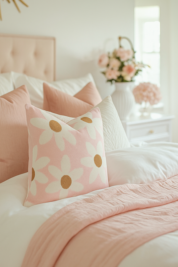 100% Organic Cotton Jacquard Knit Cushion Cover - Floral - 50% OFF