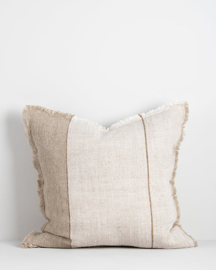 Frankton Cushion Country charm is given a contemporary twist with the raw fringing and understated texture of our Frankton cushion. Crafted from thick, textural linen, an asymmetric stripe design creates a modern take on this classic style. Australian Sto