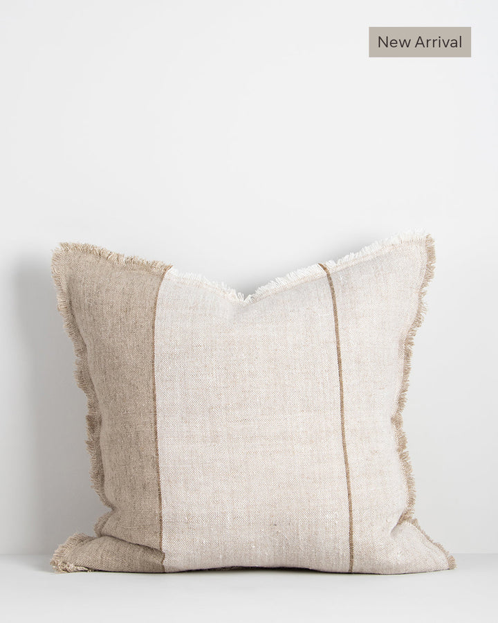 Frankton Cushion Country charm is given a contemporary twist with the raw fringing and understated texture of our Frankton cushion. Crafted from thick, textural linen, an asymmetric stripe design creates a modern take on this classic style. Australian Sto