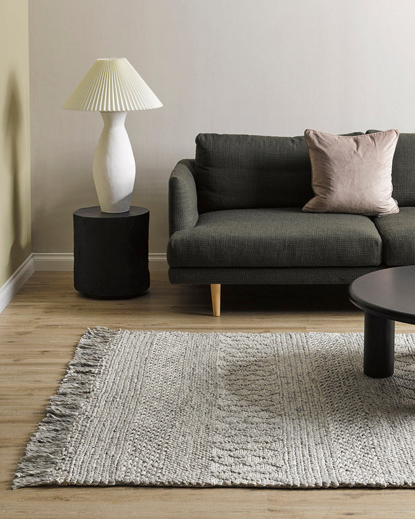 Glenorchy Floor Rug Immerse yourself in the luxurious texture and pared-back tone of the Glenorchy. Featuring a multitude of carefully woven designs, the soft wool-blend composition and intricate weave feels divine underfoot and adds warmth and texture to
