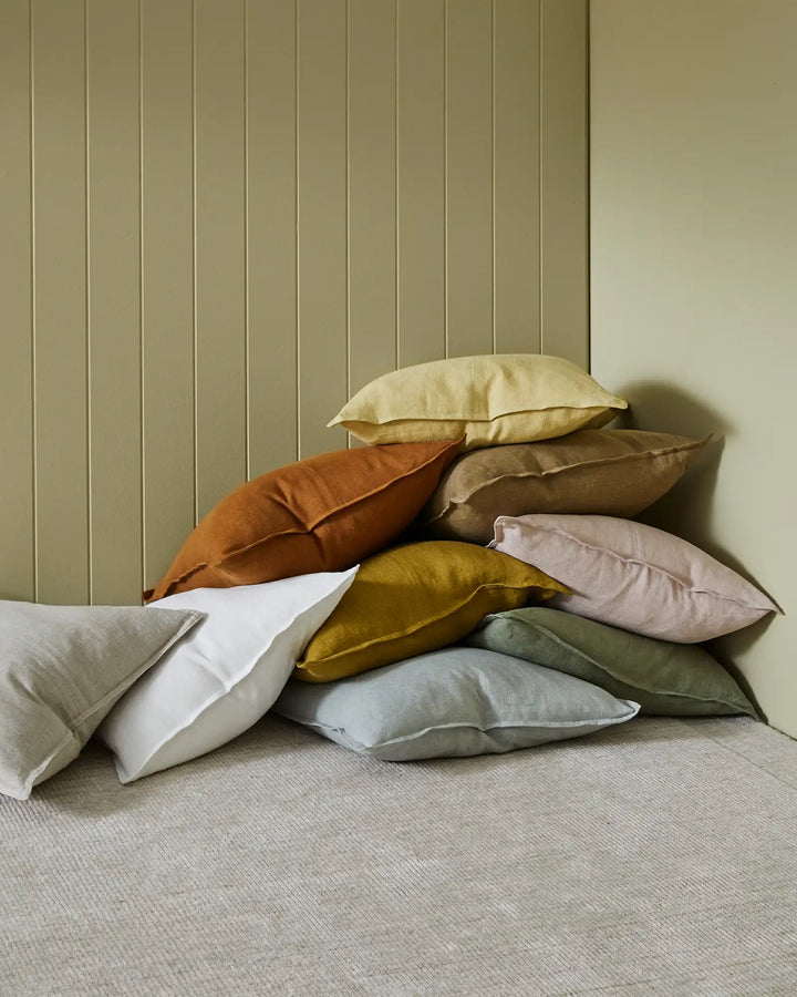 Como Limoncello Cushion - Premium European Linen Our Como range features premium European Linen sourced from France and Italy, stonewashed to achieve a soft, vintage texture. The Como Limoncello cushion boasts a bright, cheerful yellow hue that adds a sun