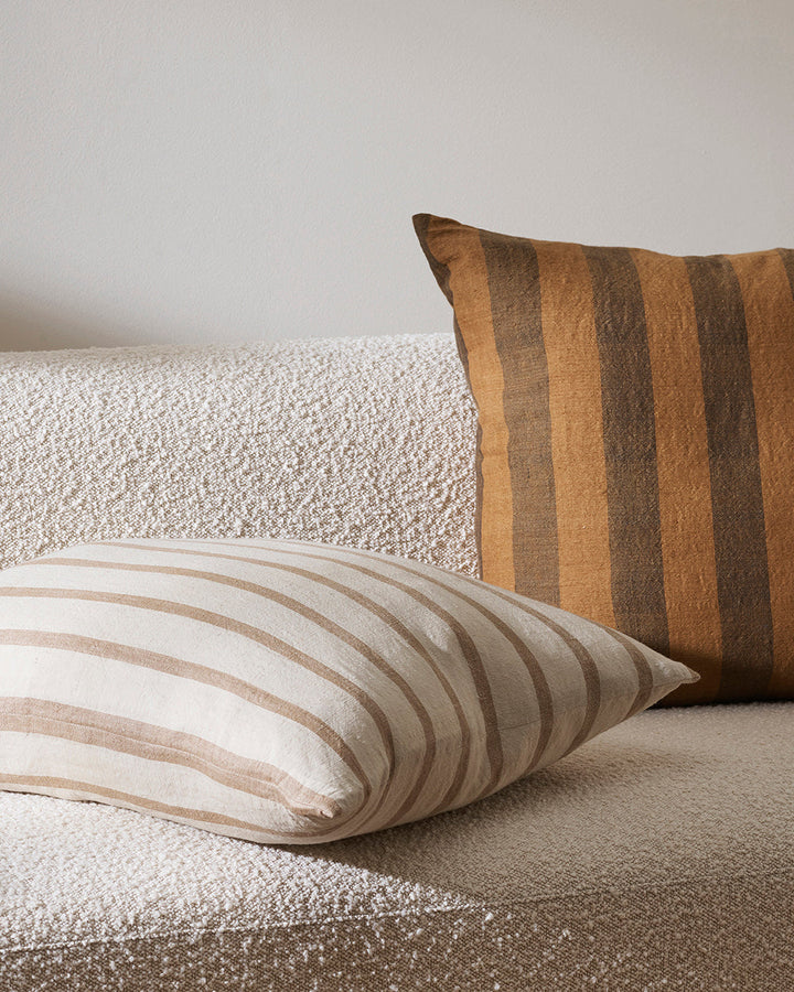 Hampton Cushion Conjure feelings of a simpler lifestyle with the understated, timeless aesthetic of our Hampton cushion. Handwoven from a blend of natural fibres, the casual stripe design is perfect for styling a pared-back, thoughtfully crafted space. Au