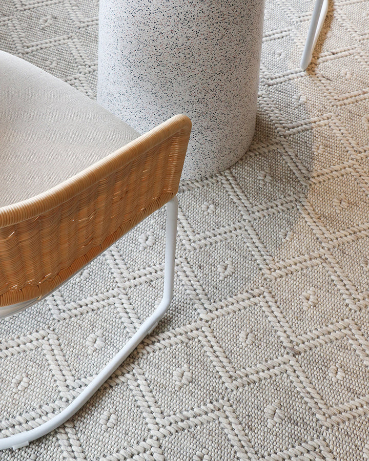 Kara Floor Rug Simplicity reigns supreme in this subtly patterned flatweave. Tightly woven from undyed wool and cotton, the neutral tone and refined pattern adds character while creating a light and relaxed feel. Australian Stock Buy at beon.com.au