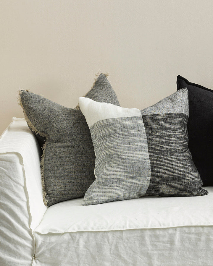 Keaton Cushion Add subtle colour to your interior with carefully woven, chambray aesthetic of the Keaton. Crafted from 100% linen, the considered two-tone texture and soft fringing makes this an ideal addition for a relaxed interior space. Australian Stoc