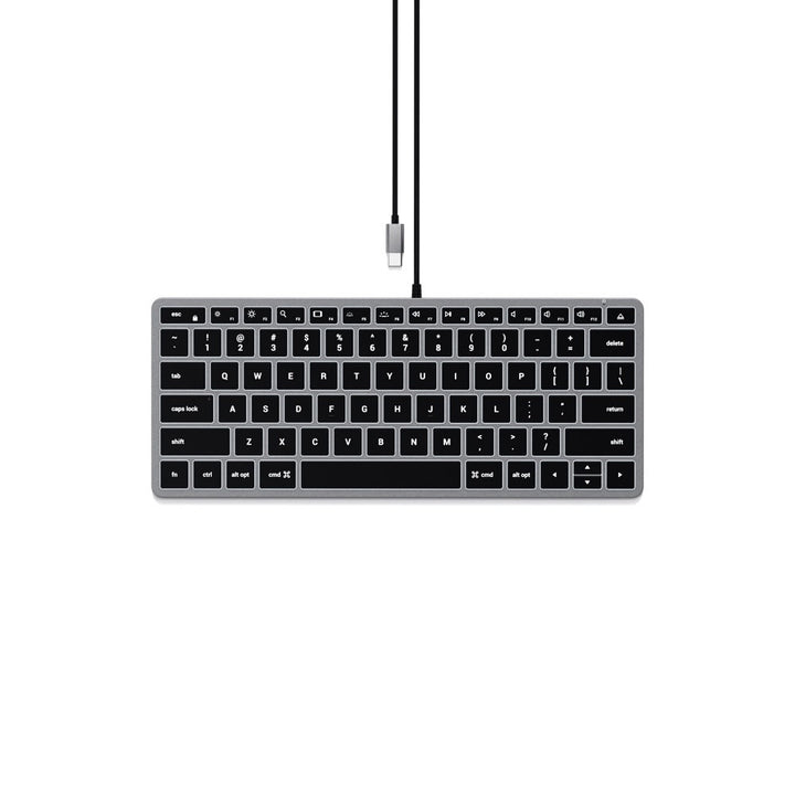 Satechi Slim W1 Wired USB-C Backlit Keyboard (Space Grey) The Slim W1 Wired Backlit Keyboard is your modern, compact solution to upgrading your Mac setup. Featuring a full QWERTY layout, convenient function keys, and adjustable backlit keys, all with a ha