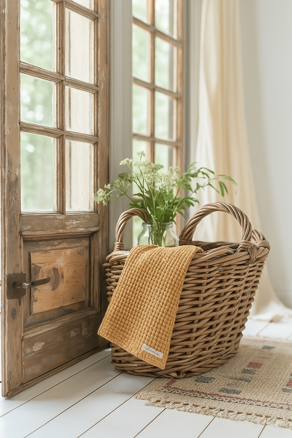 100% Organic Cotton Rustic Waffle Tea Towel Extra Large  - Light Rust