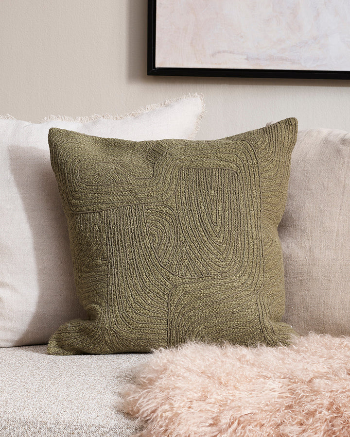 Matteo Cushion Create spaces that revive and renew through understated design and handcrafted details. Our Matteo cushion features a woven, tapestry-style fabric with tone-on-tone embroidery detailing. Versatile throughout the seasons, pairings of ivory a