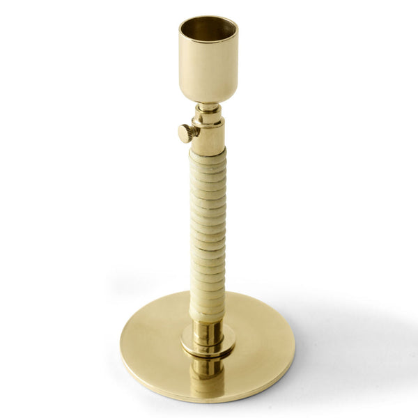 Audo CPH Duca Candle Holder by Audo Copenhagen - Named after the Latin term for "extend," the Duca candle holder allows height adjustment by loosening the screw on its slender stem as the candle burns. Crafted from polished or bronzed brass and accented w