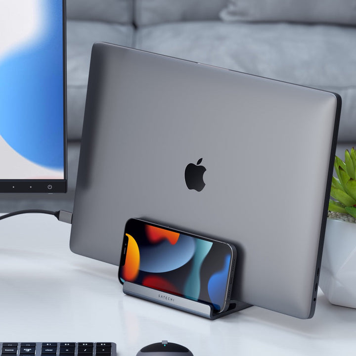 Satechi Dual Vertical Laptop Stand Keep your workstation tidy and every device within reach with Satechi Dual Vertical Stand for laptops and tablets. The 2-in-1 design supports your Macbook and iPad vertically at the same time, improving your working effi