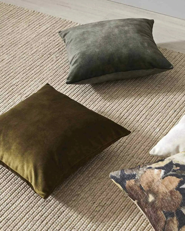 Ava Moss Cushion - Luxurious Velvet Look Discover Ava Moss in antique olive, featuring a rich velvet-like texture. Available in 20+ colors, this low-maintenance cushion is a bestseller!