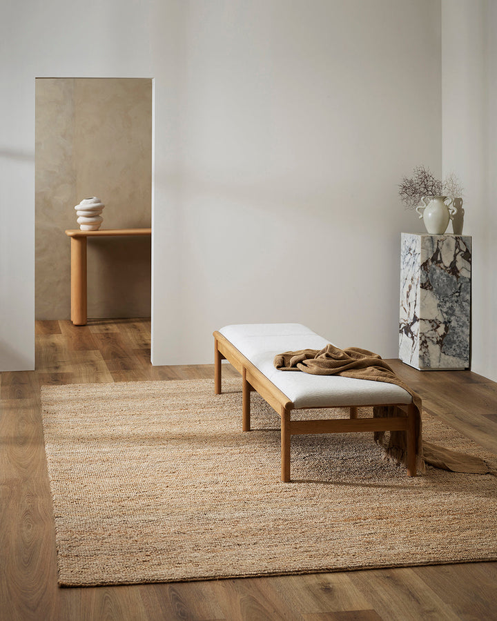 Papeete Floor Rug Handcrafted in a tight knot weave, the Papeete creates interest through raw texture and the golden lustre of natural jute. Beautifully rich and textural, this floor rug is an ideal choice for those wanting to achieve a pared-back and rel