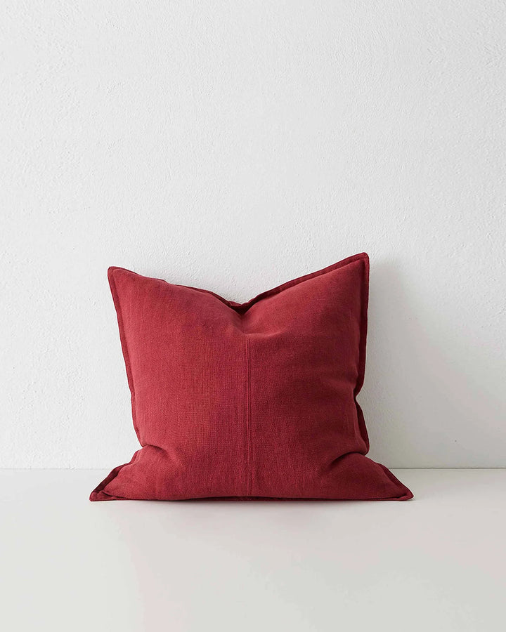 Como Rhubarb Cushion - Stylish European Linen Discover the Como Rhubarb cushion, a vibrant red linen piece with double stitch seams for a soft, luxurious feel.