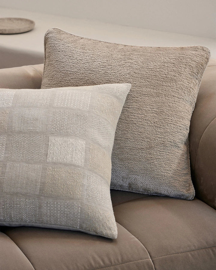 Bodrum Hemp A contemporary, woven linen interpretation of a geometric checkerboard. Featuring panels of varied weave structures and subtle colour variations.The blend of soft, tonal yarns in Bodrum creates a textured feel. Colourway Hemp provides natural