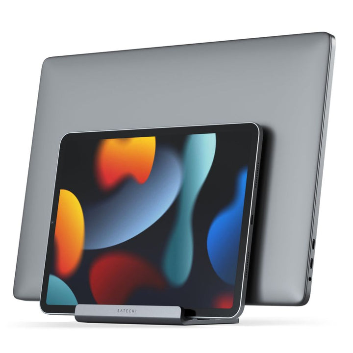 Satechi Dual Vertical Laptop Stand Keep your workstation tidy and every device within reach with Satechi Dual Vertical Stand for laptops and tablets. The 2-in-1 design supports your Macbook and iPad vertically at the same time, improving your working effi
