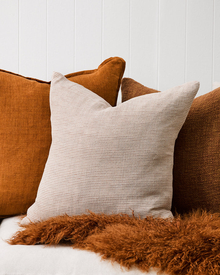 Sandridge Cushion Simplicity reigns supreme in the beautifully pared-back design of our Sandridge cushion. Handwoven in 100% linen, the classic pinstripe design is both timeless and modern. Pair this lead colourway with complementary tones in other linen