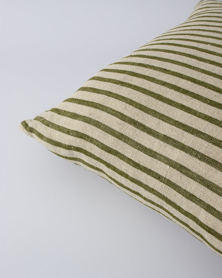 Spencer Cushion The essence of understated elegance is celebrated with the classic Bengal stripe design of the Spencer. Handwoven by skilled artisans, the medium-weight fabric embracesÂ the natural beauty of linen fibres, instilling an earthy, organic fee