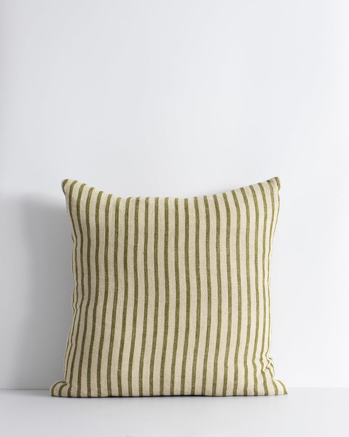 Spencer Cushion The essence of understated elegance is celebrated with the classic Bengal stripe design of the Spencer. Handwoven by skilled artisans, the medium-weight fabric embracesÂ the natural beauty of linen fibres, instilling an earthy, organic fee