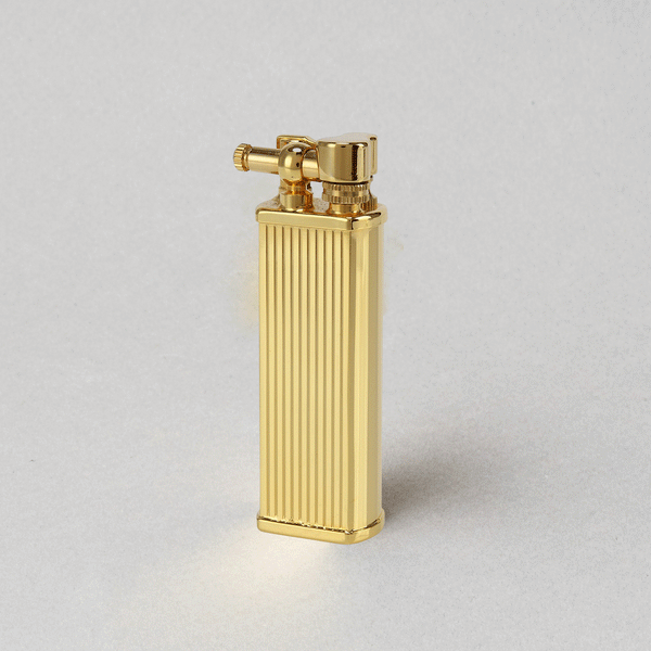 TSUBOTA PEARL Bolbo Stripe Gold Lighter, handcrafted luxury petrol lighter from Tokyo.