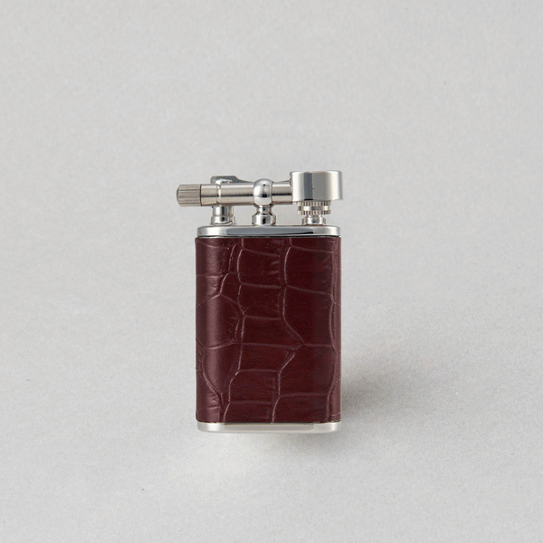 Tsubota Pearl NB Long petrol lighter in brown croco leather, handcrafted luxury from Tokyo.
