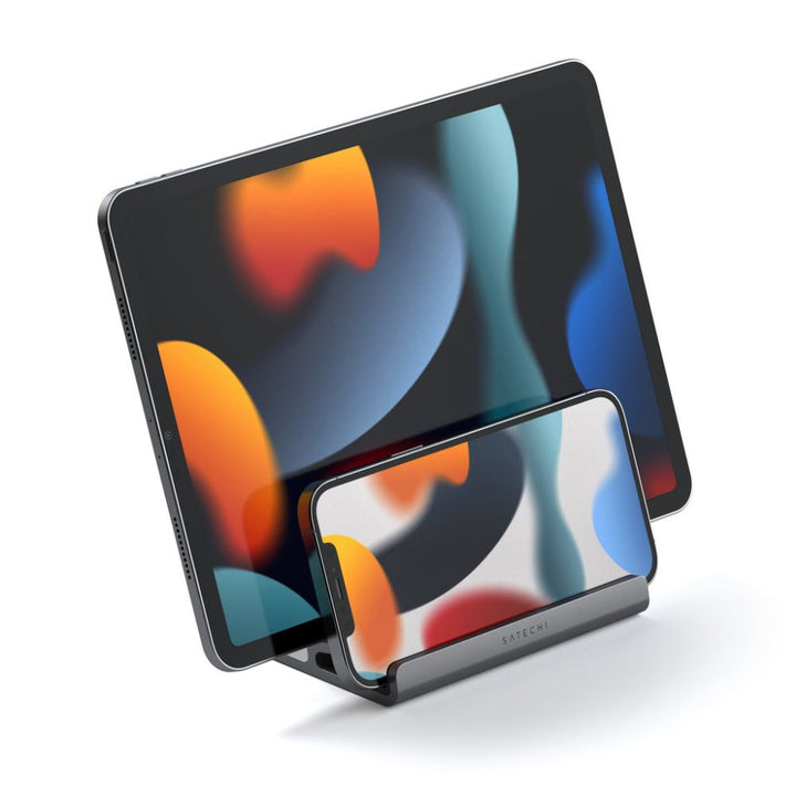 Satechi Dual Vertical Laptop Stand Keep your workstation tidy and every device within reach with Satechi Dual Vertical Stand for laptops and tablets. The 2-in-1 design supports your Macbook and iPad vertically at the same time, improving your working effi