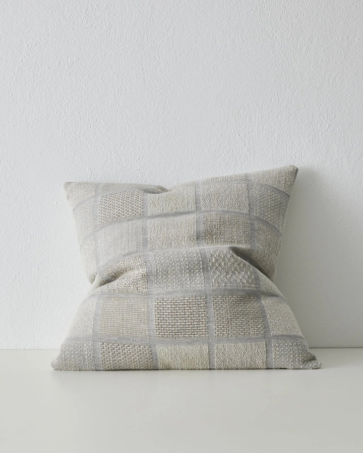 Bodrum Mist A contemporary, woven linen interpretation of a geometric checkerboard. Featuring panels of varied weave structures and subtle colour variations.The blend of soft, tonal yarns in Bodrum creates a textured feel. Colourway Mist identifies with o