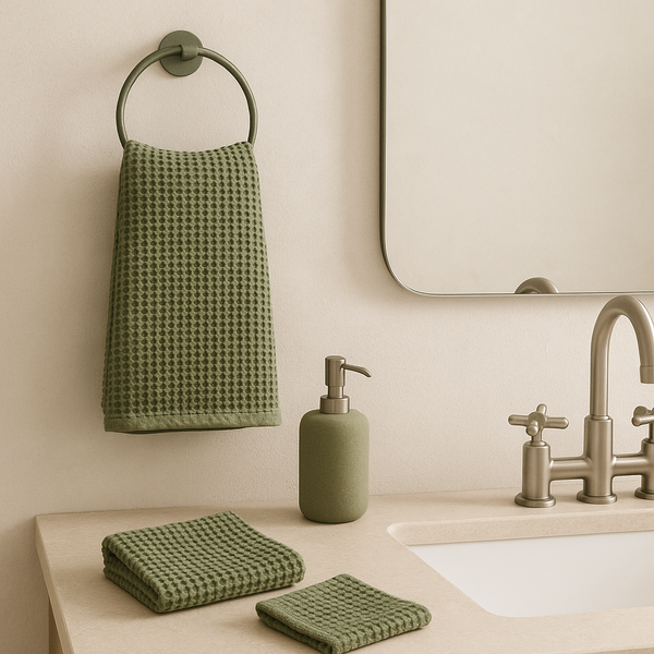 100% Organic Cotton Rustic Waffle Face Cloth - Light Olive