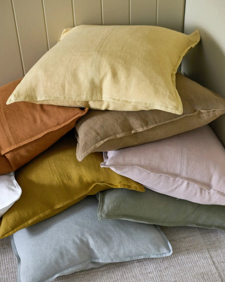 Como Limoncello Cushion - Premium European Linen Our Como range features premium European Linen sourced from France and Italy, stonewashed to achieve a soft, vintage texture. The Como Limoncello cushion boasts a bright, cheerful yellow hue that adds a sun
